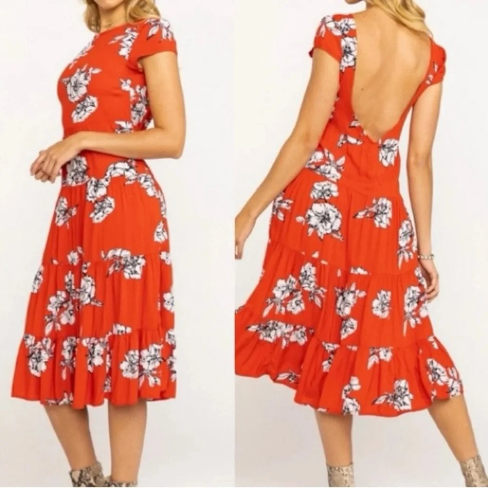 Free People Red Floral Backless Dress - Picture 2 of 4